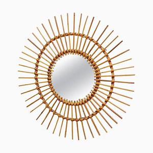 Miroir Artisanal Mid-Century en Bambou et Rotin, 1960s