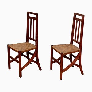 Chaises Arts & Crafts en Bois et Rotin, 1910, 1890s, Set de 2