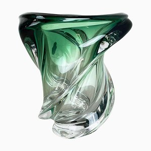 Crystal Wave Glass Vase attributed to Val Saint Lambert, Belgium, 1960s