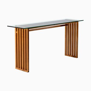 Wood and Glass Ara Console Table by Lella & Massimo Vignelli for Driade, Italy, 1974