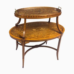 19th Century English Mahogany & Satinwood Etagere Tray Table, 1890s