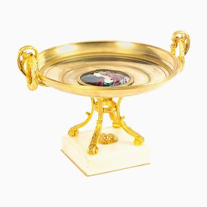 19th Century French Ormolu Tazza with Limoges Enamel Plaque