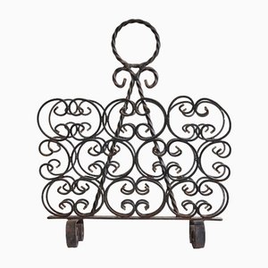 Vintage French Magazine Stand in Curled Wrought Iron