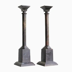 Vintage Candleholders in Tarnished Bronze Metal, Set of 2