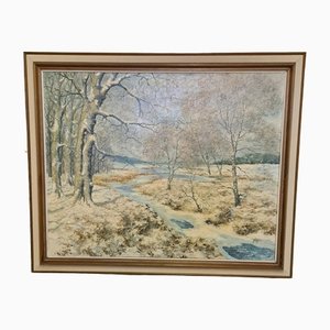 J. Kayser, Paesaggio invernale, metà XX secolo, olio su tela, con cornice