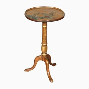 Vintage Oriental Chinese Ebonised Hand Painted Pedestal Side Table