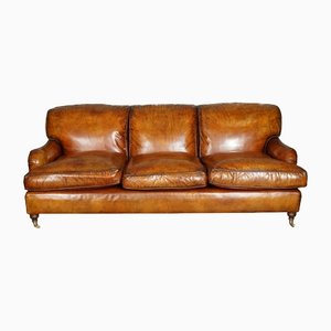 Vintage Brown Leather Hand Dyed Howards & Sons Sofa