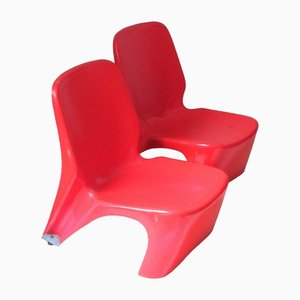 Set of Red Fiberglass Side Chairs, 1960s