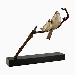 Andre Vincent Becquerel, Uccelli Art Déco su un ramo, 1930, bronzo e marmo