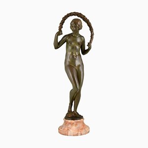 Joe Descomps Cormier, desnudo Art Déco con guirnalda, 1925, bronce