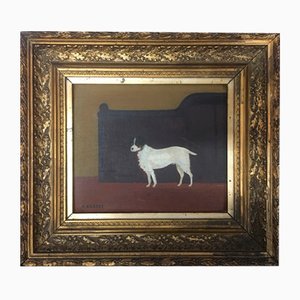 A. Hardes, Naive School Dog, 1890s, Oil on Board, Framed