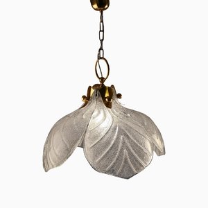 Floral Pendant Lamp with Glass Leafs by JBS Sundern, Germany, 1960s