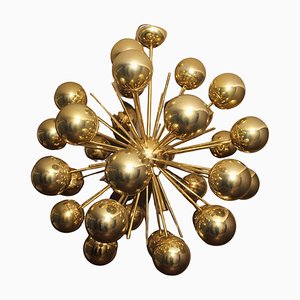 Italienischer Mid-Century Sputnik Kronleuchter aus Messing & goldenem Muranoglas, 1990er