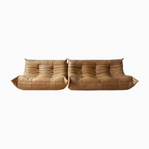 Camel Leather Togo 2-Seat and 3-Seat Sofa by Michel Ducaroy for Ligne Roset, 1970s, Set of 2