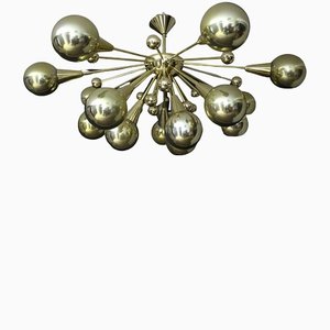 Goldfarbener Mercury Kronleuchter mit Kugeln aus Muranoglas in Form eines halben Sputnik, 1980er