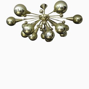 Lámpara de araña de mercurio en color dorado con globos de cristal de Murano en forma de Half Sputnik, década de 2000
