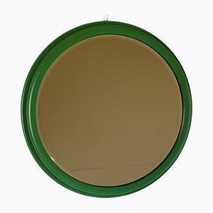 Runder Spiegel mit Holzrahmen & grünem Rahmen, 1960er