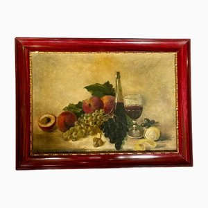 Still Life Scene with Flowers and Fruit, 1900s, Oil on Canvas, Framed
