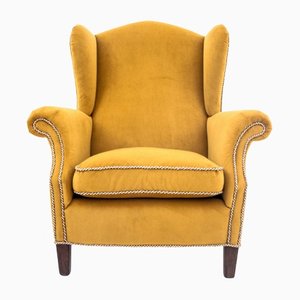 Yellow Wingback Armchair, Scandinavia, 1940s