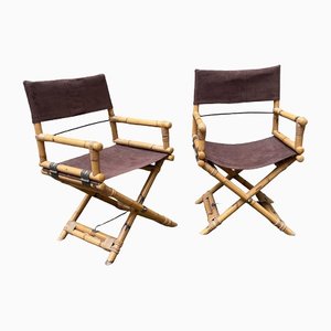 Director Chairs in Bamboo and Alcantara by Gervasoni Udine, 1960s, Set of 2