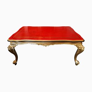 Vergoldeter Tisch mit rot lackierter Tischplatte, 1940er