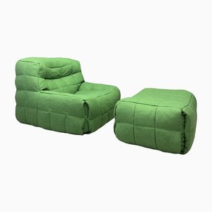 Vintage Kashima Lounge Chair with Footstool by M Ducaroy for Ligne Roset, Set of 2