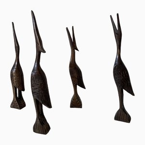 Wooden Bird Sculptures, 1960s, Set of 4