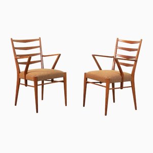Dutch Wooden Ladder Armchairs with Bouclé Fabric by Cees Braakman, Netherlands, 1950s, Set of 2