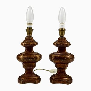 Lacquered Giltwood Table Lamps, Italy, 1900s, Set of 2