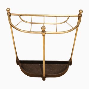 Edwardian Bow Front Brass Stick Stand, 1890s