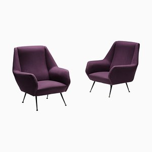 Purple Upholstery Easy Chairs attributed to Ico & Luisa Parisi, 1950s, Set of 2