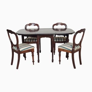 Early 20th Century Mahogany Dropleaf Dining Table & Chairs, Set of 5