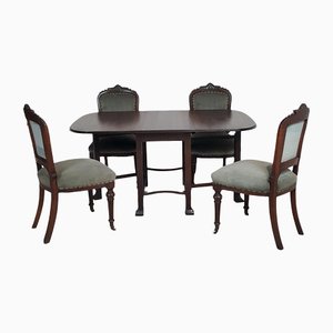 20th Century Mahogany Drop-Leaf Dining Table & Victorian Chairs, Set of 5