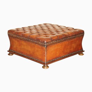 Chesterfield Ottoman in Hand-Dyed Cigar Brown Leather