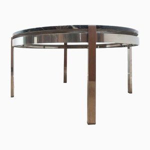 Table Basse Ronde Moderniste Vintage en Marbre et Chrome, Italie, 1960s
