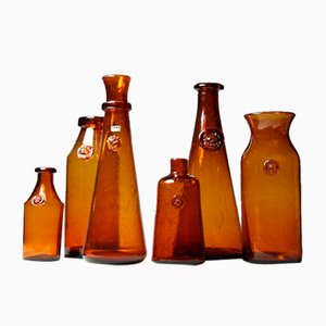 Amber Bottle Vases with Seals by Erik Höglund, Set of 6