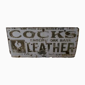 Vintage Enamel Advertising Cocks Leather Shop Sign, Shoreditch London