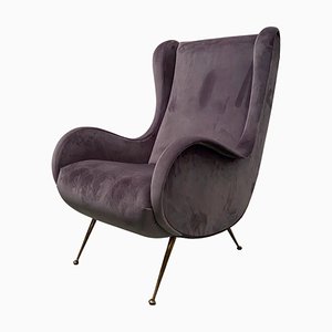 Lounge Chair in Velvet and Brass by Gio Ponti, Italy, 1950s