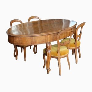 Italian Oval Dining Table and Chairs, 1830, Set of 5