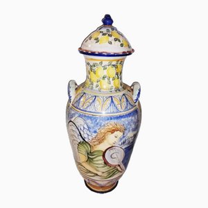 Vintage Amphora Vase in Sicilian Hand-Painted Ceramic