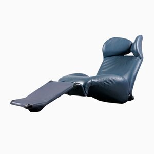 Grey-Blue Leather Wink Lounge Chair by Toshiyuki Kita for Cassina, 1980s