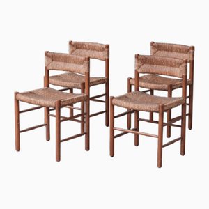 Mid-Century Dordogne Rush Dining Chairs attributed to Charlotte Perriand, Set of 4