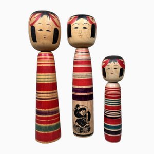Bambole Kokeshi vintage, Giappone, anni '70, set di 3