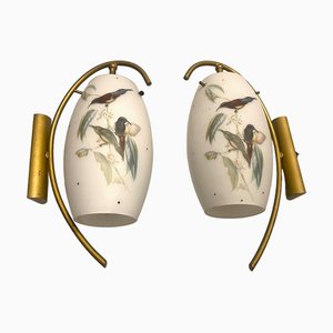 Italienische Vintage Opalglas Wandlampen mit Vogel Design, 1950er, 2er Set