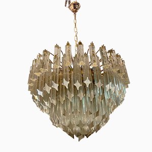 Lámpara de araña italiana con prismas de cristal de Murano, años 60
