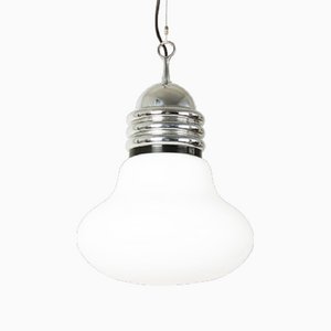 White Glass, Black Plastic & Chrome-Plated Metal Arianna Pendant in the style of Piero Brombin for Artemide, 1960s