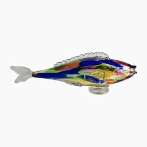 Vintage Bohemia Blue and Yellow Colored Glass Fish Sculpture, Czech Republic from the 1960s