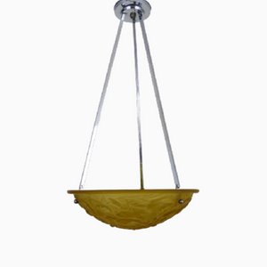 Art Deco Hanging Lamp in Yellow Glass Paste