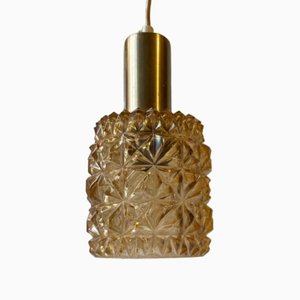 Lámpara colgante escandinava moderna de latón y vidrio miel, años 60
