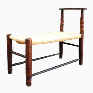 French Straw Bench for Fireplace Corner